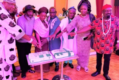 Members of the Nigerian Community in Quebec and representative of the Nigerian High Commission, cutting the national cake at Nigeria @59 gala-night.